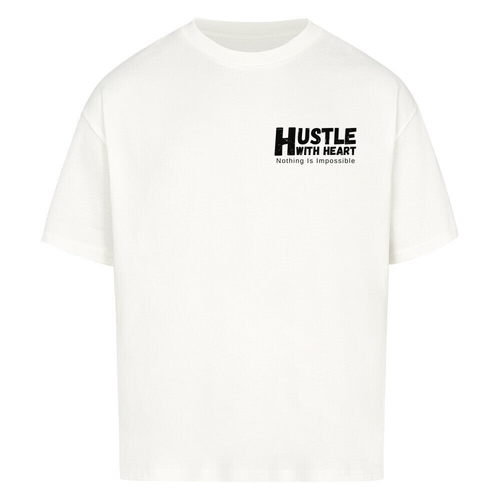 Weißes Oversized T-Shirt Damen/Herren mit Hustle with Heart Motivation Print FHO"