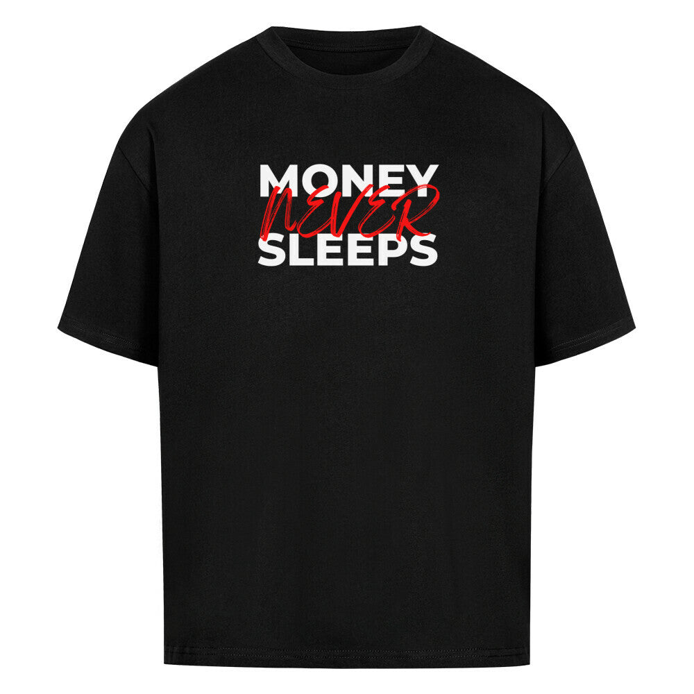 Schwarzes Oversized T-Shirt Damen/Herren mit Money never sleeps Motivation Print FHO