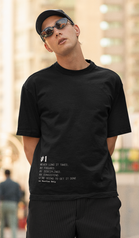 Schwarzes Oversized T-Shirt Damen/Herren mit #1 Motivation Print FHO