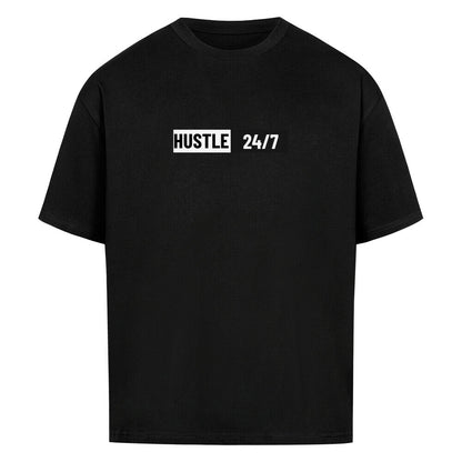 Schwarzes Oversized T-Shirt Damen/Herren mit Hustle 24/7 Motivation Print FHO