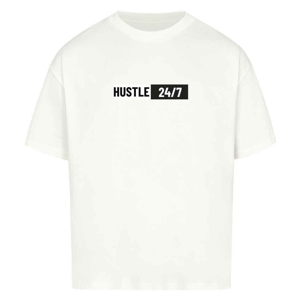 Weißes Oversized T-Shirt Damen/Herren mit Hustle 24/7 Motivation Print FHO