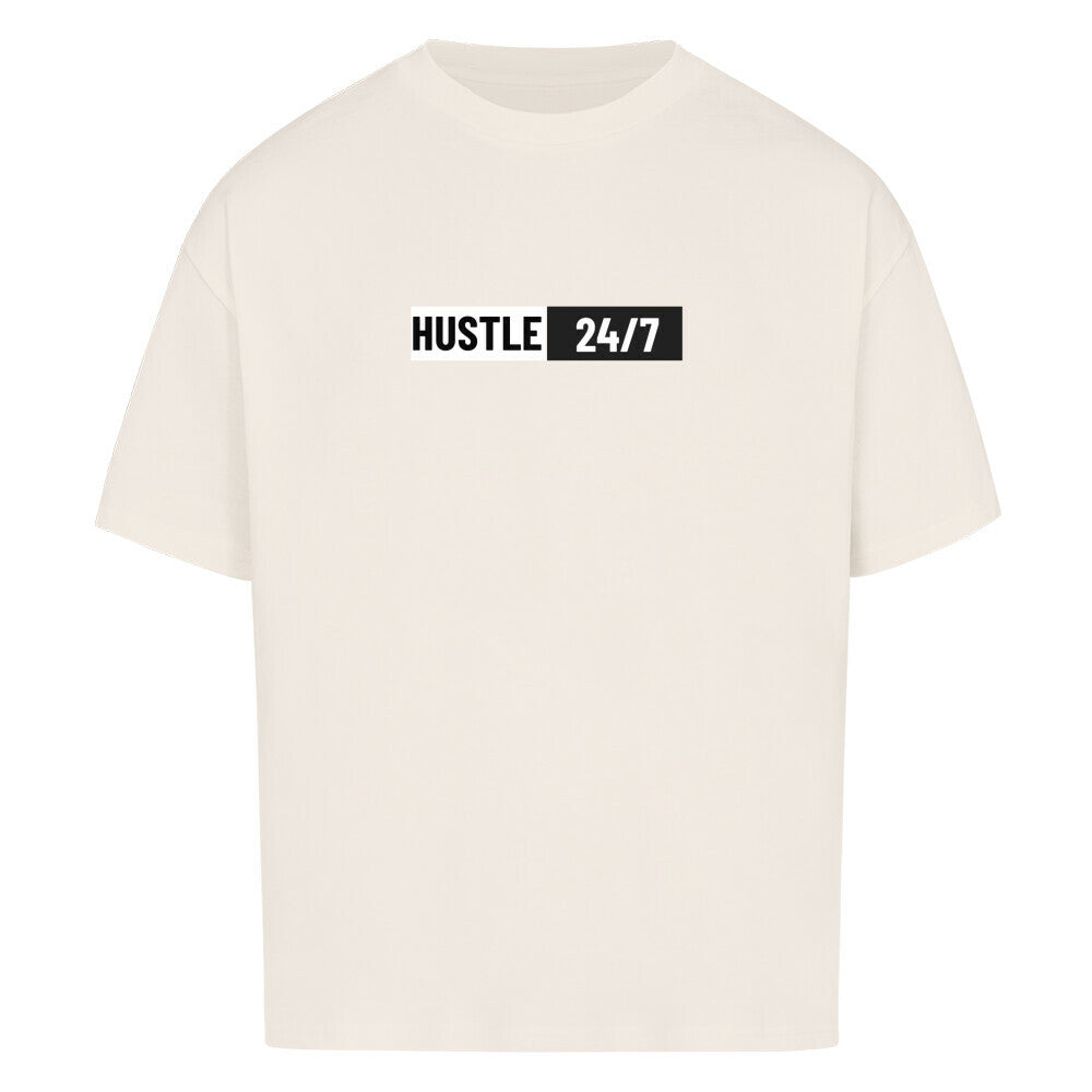 Beiges Oversized T-Shirt Damen/Herren mit Hustle 24/7 Motivation Print FHO