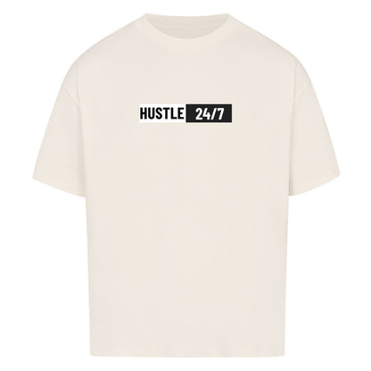 Beiges Oversized T-Shirt Damen/Herren mit Hustle 24/7 Motivation Print FHO