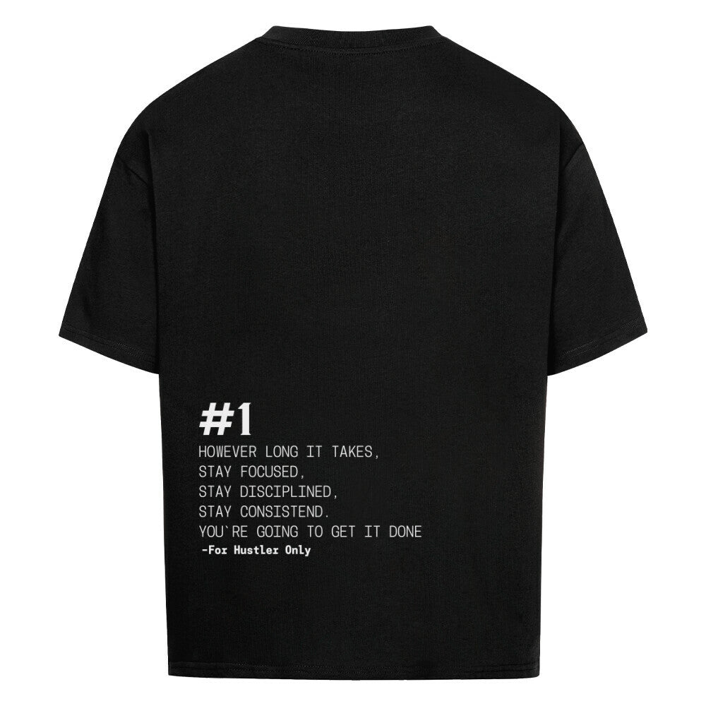 Schwarzes Oversized T-Shirt Damen/Herren mit Rule #1 Motivation Backprint FHO