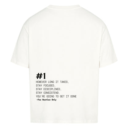 Weißes Oversized T-Shirt Damen/Herren mit Rule #1 Motivation Backprint FHO