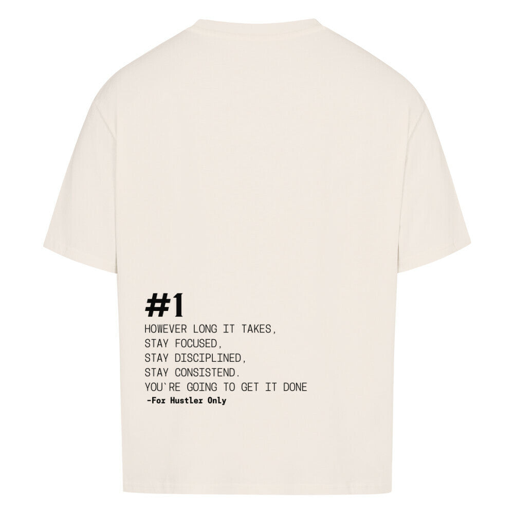 Beiges Oversized T-Shirt Damen/Herren mit Rule #1 Motivation Backprint FHO