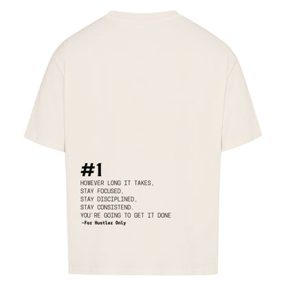Beiges Oversized T-Shirt Damen/Herren mit Rule #1 Motivation Backprint FHO