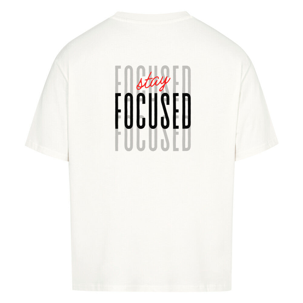Weißes Oversized T-Shirt Damen/Herren mit stay focused Motivation Backprint FHO