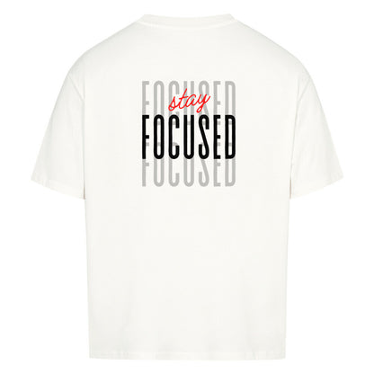 Weißes Oversized T-Shirt Damen/Herren mit stay focused Motivation Backprint FHO