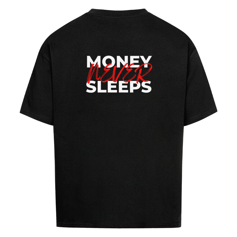 Schwarzes Oversized T-Shirt Damen/Herren mit Money never sleeps Motivation Backprint FHO