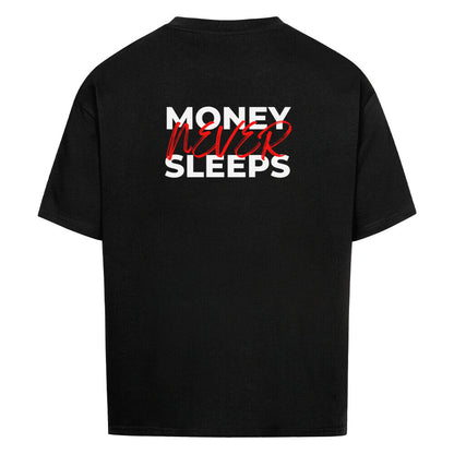 Schwarzes Oversized T-Shirt Damen/Herren mit Money never sleeps Motivation Backprint FHO