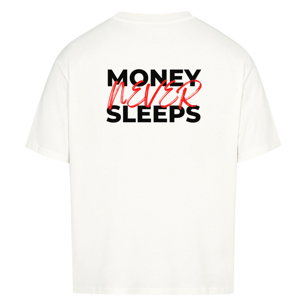 Weißes Oversized T-Shirt Damen/Herren mit Money never sleeps Motivation Backprint FHO