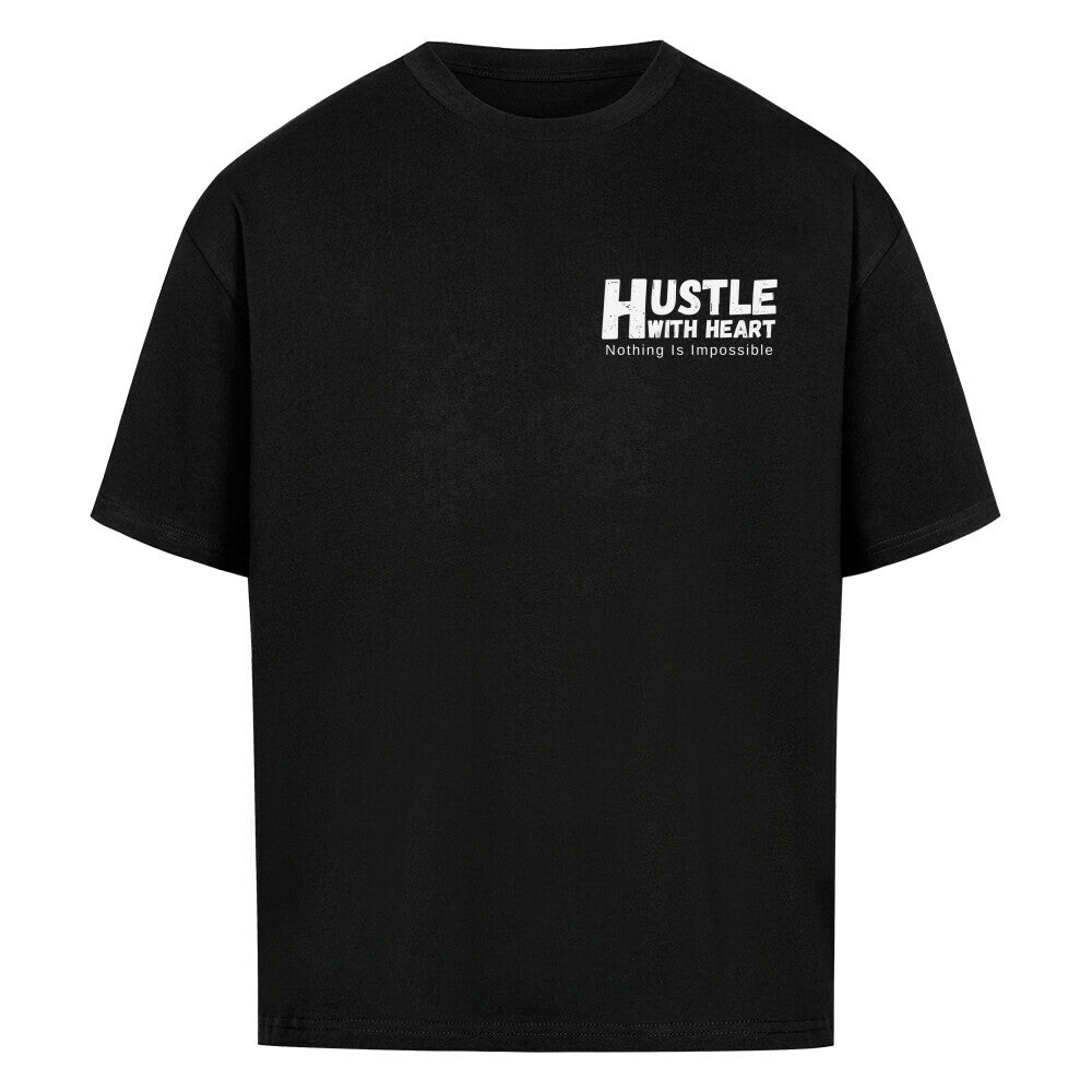 Schwarzes Oversized T-Shirt Damen/Herren mit Hustle with Heart Motivation Print FHO"