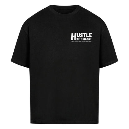 Schwarzes Oversized T-Shirt Damen/Herren mit Hustle with Heart Motivation Print FHO"