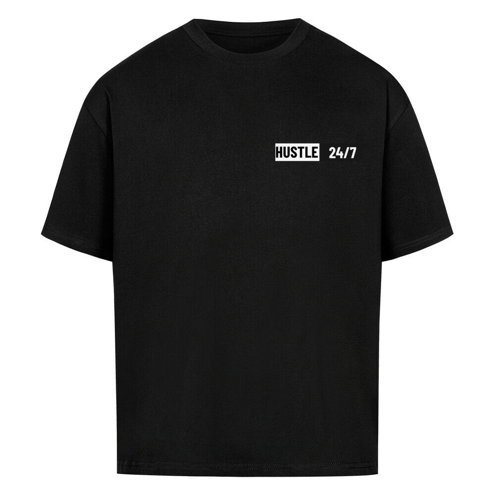 Schwarzes Oversized T-Shirt Herren Damen mit Hustle 24/7 Motivation Print FHO