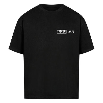 Schwarzes Oversized T-Shirt Herren Damen mit Hustle 24/7 Motivation Print FHO