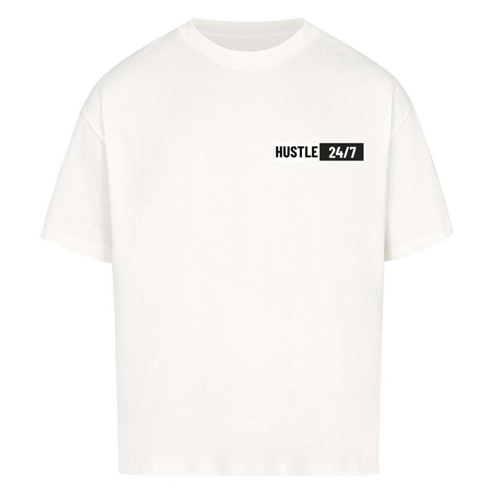Weißes Oversized T-Shirt Herren Damen mit Hustle 24/7 Motivation Print FHO