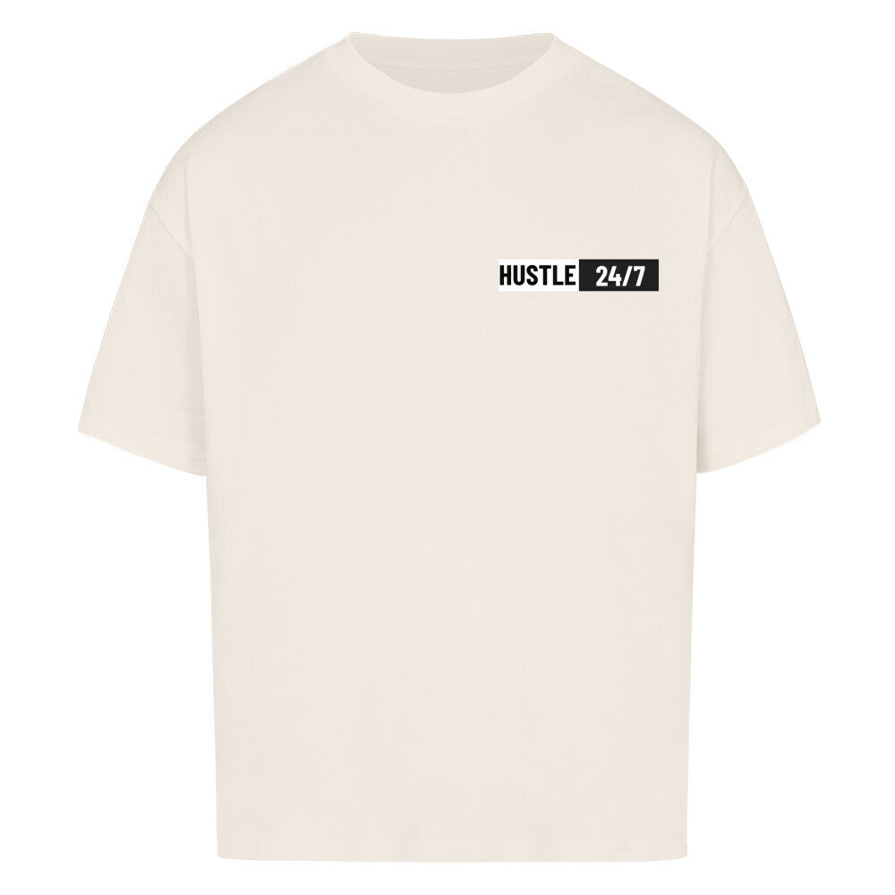 Beiges Oversized T-Shirt Herren Damen mit Hustle 24/7 Motivation Print FHO