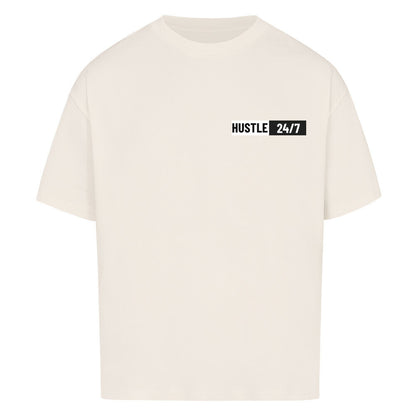 Beiges Oversized T-Shirt Herren Damen mit Hustle 24/7 Motivation Print FHO