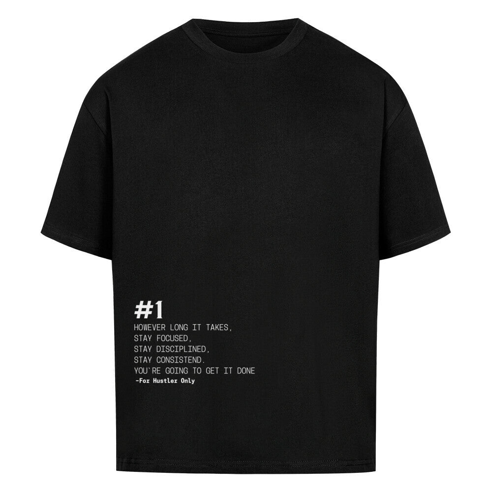 Schwarzes Oversized T-Shirt Damen/Herren mit #1 Motivation Print FHO