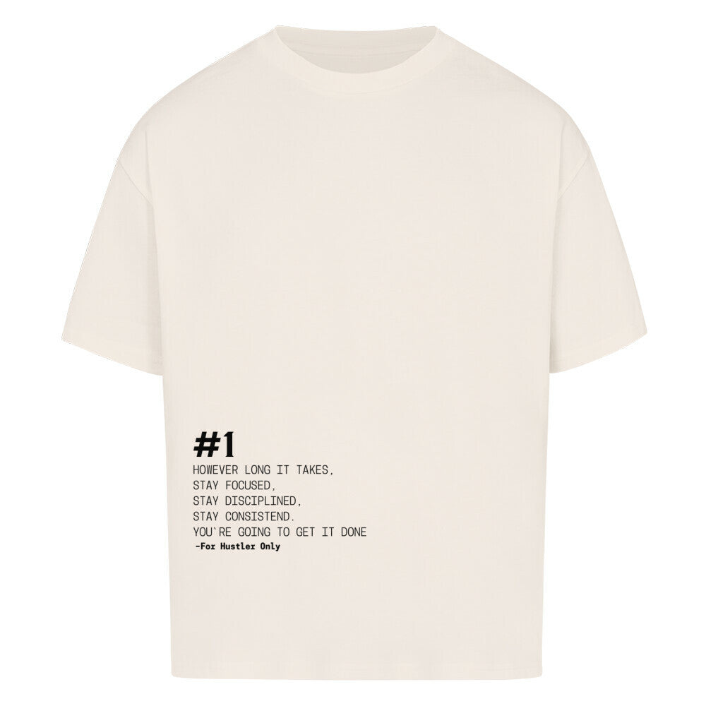 Beiges Oversized T-Shirt Damen/Herren mit #1 Motivation Print FHO