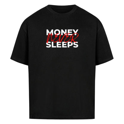 Schwarzes Oversized T-Shirt Damen/Herren mit Money never sleeps Motivation Print FHO