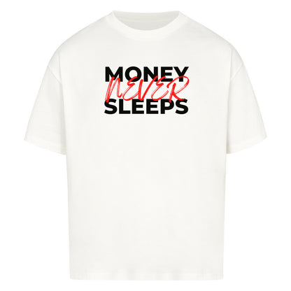 Weißes Oversized T-Shirt Damen/Herren mit Money never sleeps Motivation Print FHO