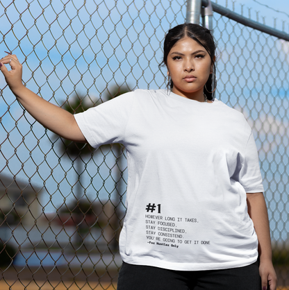 Weißes Oversized T-Shirt Damen/Herren mit #1 Motivation Print FHO