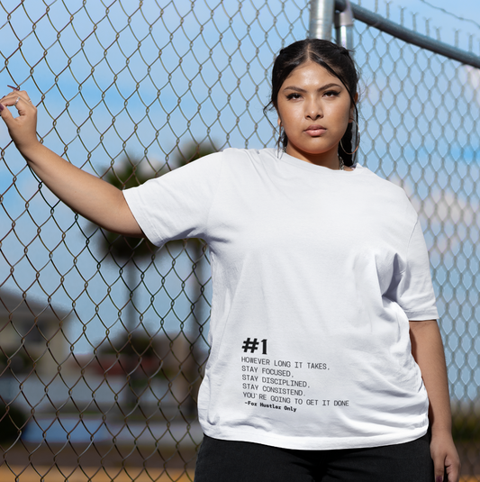 Weißes Oversized T-Shirt Damen/Herren mit #1 Motivation Print FHO